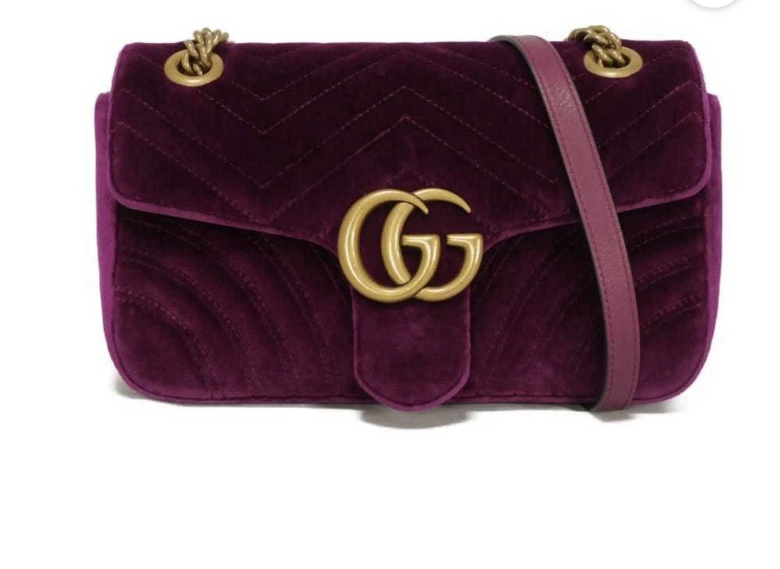 GUCCI‪‪❤︎‬ マーモント チェーンショルダーバッグ ベルベット パープル Gucci GG Marmont Purple Velvet Shoulder Bag Gold Chain Heart Logo