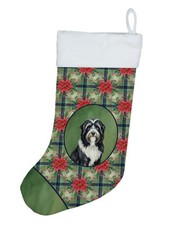 Bearded Collie Christmas Poinsettias Holiday Stocking
