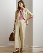 Lauren Ralph Lauren Women's Linen-Blend Twill Wide-Leg Pants Ivory Size 4 2157