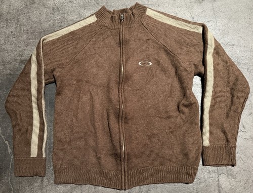 Vintage Y2K Oakley Brown Wool Knit Full Zip Sweater RARE Snowboard Skate Large
