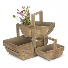 Oak Effect Wooden Garden Trug Basket for Veg Flowers Sizes Small Medium or Large