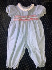 Vtg Tiny Tots Original 90 s Denim Embroidered Cherries Snap Jumper Girl 12mo