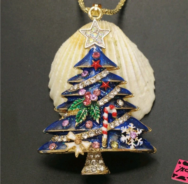 Betsey Johnson Blue Rhinestone Christmas Tree Necklace - Image 4 of 4