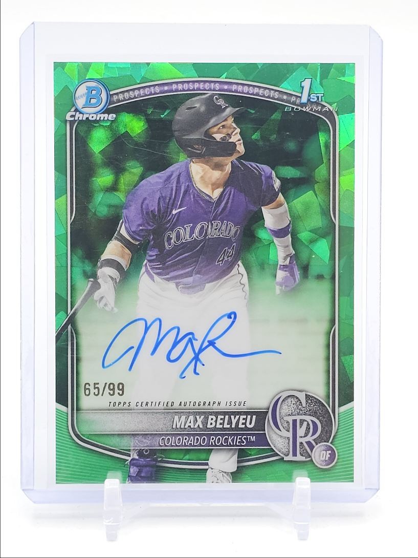 MAX BELYEU 2025 BOWMAN CHROME DRAFT 1ST SAPPHIRE GREEN B AUTO /99 Q4627