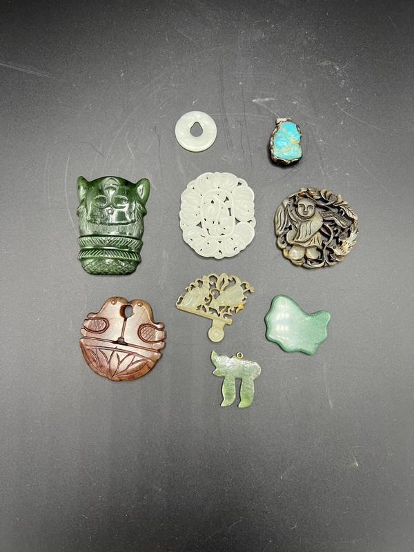 Set of Jade, Glass and Stone Pendents