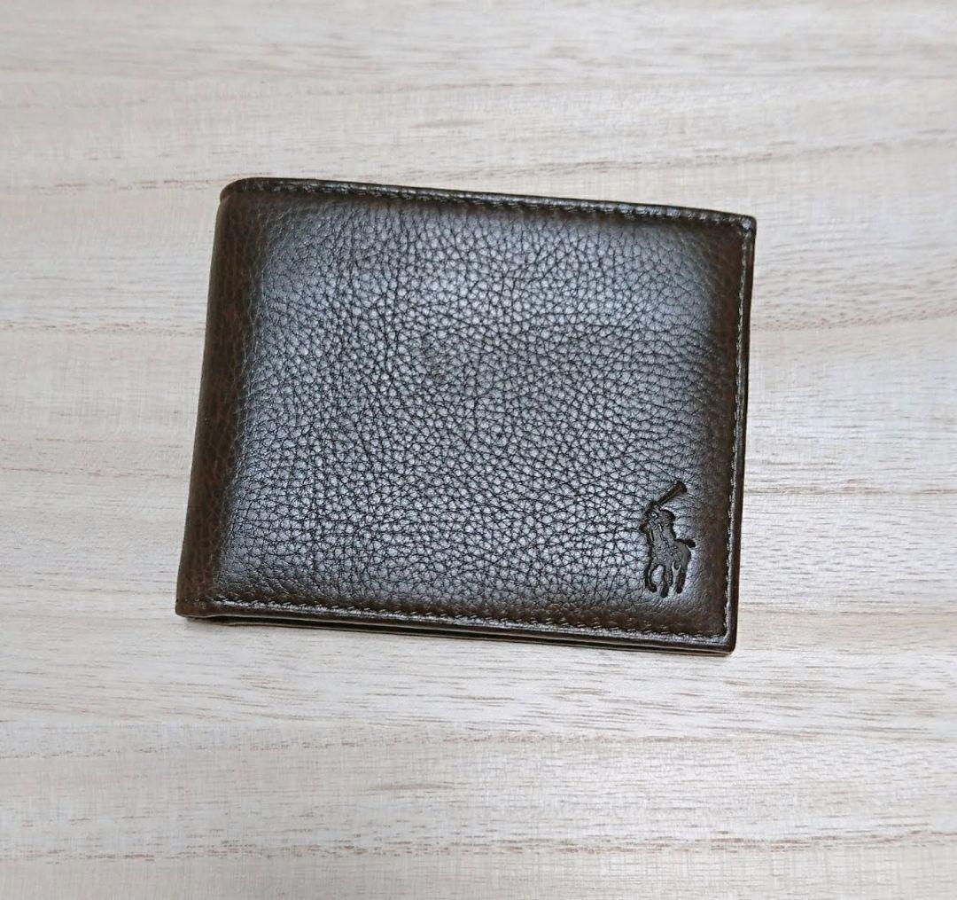 Cartera Polo Ralph Lauren Doble Plegable Cuero Marrón Nueva Sin Usar Con Estuche para Pases