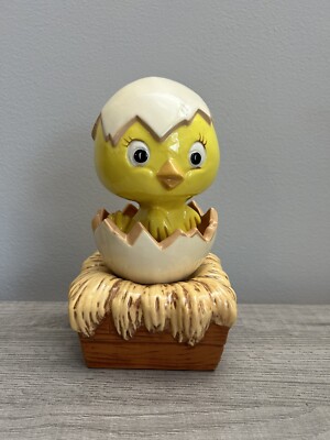 Vintage Music Box Hatching Chick Spins Ceramic Easter Duncan Enterprises Cute!