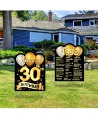 2 Pack 30th Birthday Yard Sign with Stakes, Outdoor Lawn Gold Birthday Sign