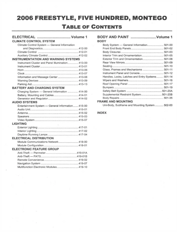 2006 Ford Freestyle, Five Hundred, Mercury Monterey Shop Service Repair Manual - Imagem 3 de 4