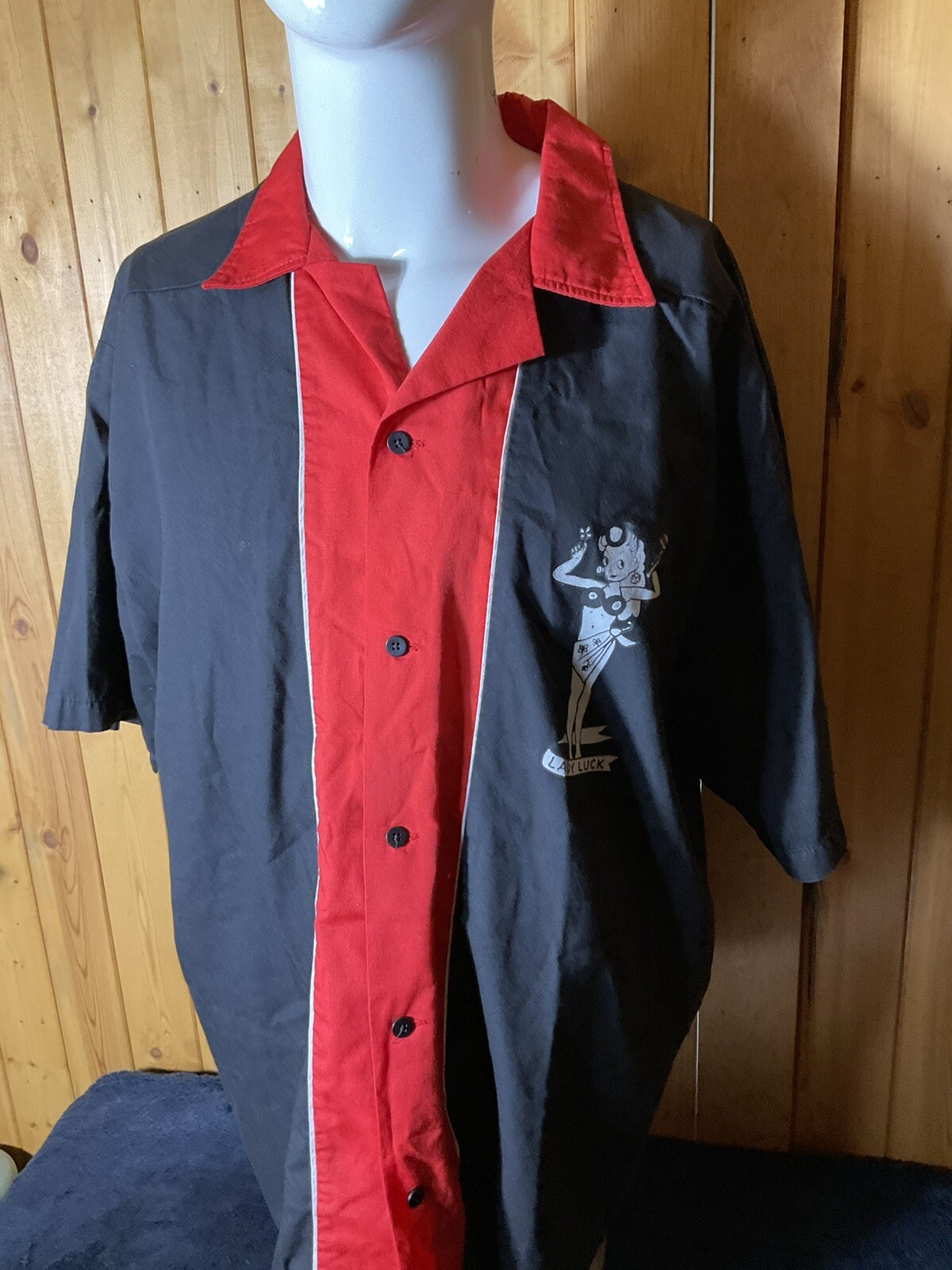 LADY LUCK Cruisin USA Men's Bowling Shirt Size XL Bla… Gem