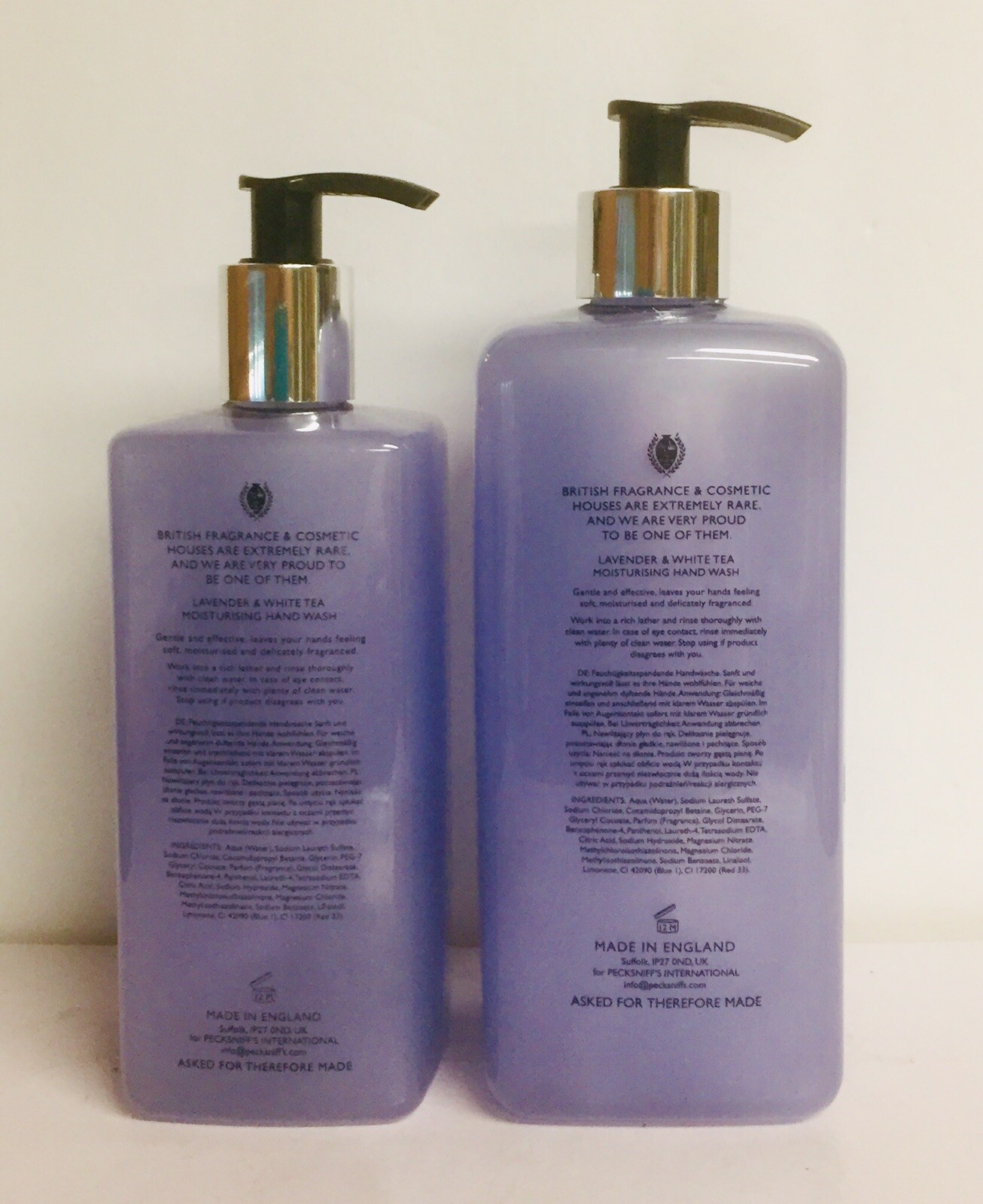 2 Bottles Pecksniff’s England Lavender& White Tea Moisturising Hand