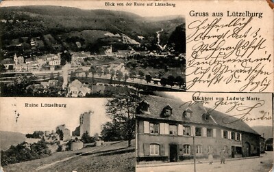 AK GRUSS AUS LÜTZELBURG GABLINGEN AUGSBURG BÄCKEREI L. MARTZ 3 BILD 1916 BAYERN