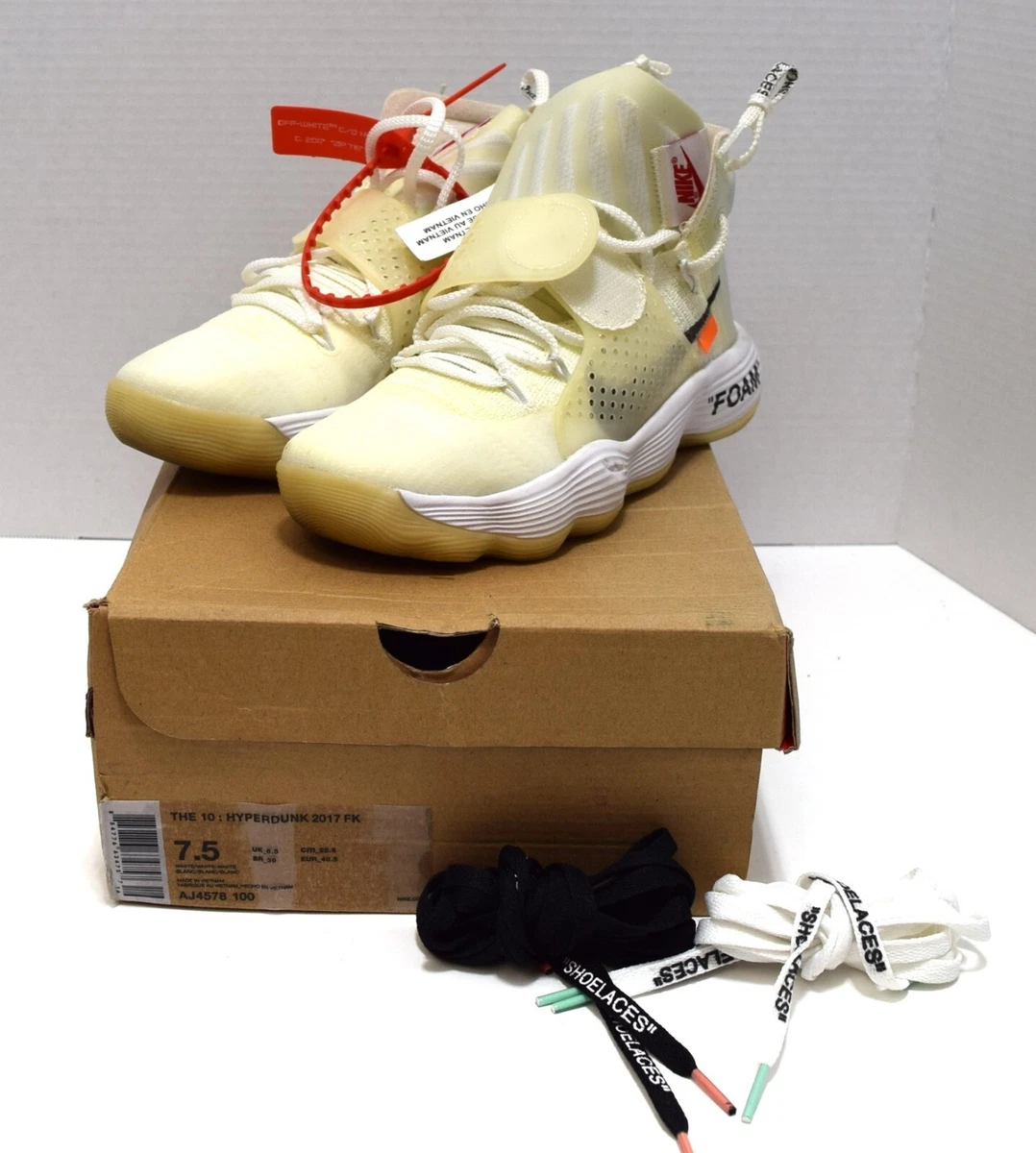 Nike Hyper Dunk The 10 2017 FK AJ4578–100 - Size 7.5 - Off White