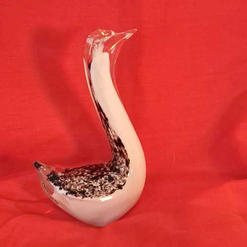 Swan Glass Speckle Paperweight, Murano Style, Vintage, Approx Sz 6in x 3in x 2in