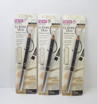 L'OREAL LE KOHL DUO SHADOW + LINER #215 BLACK & VANILLA FULL SIZE (LOT OF 3)