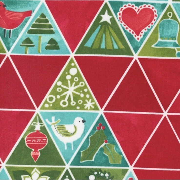 Tela geométrica de algodón carmesí con mosaico de árbol de Navidad invernal Fat Quarter Moda Foto 3 de 4