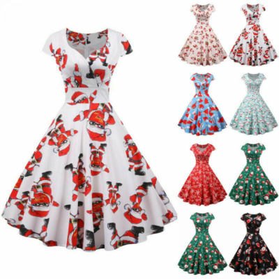 retro christmas swing dress Casual Vintage Rockabilly Women Evening Party Fancy Dress' red christmas party dress