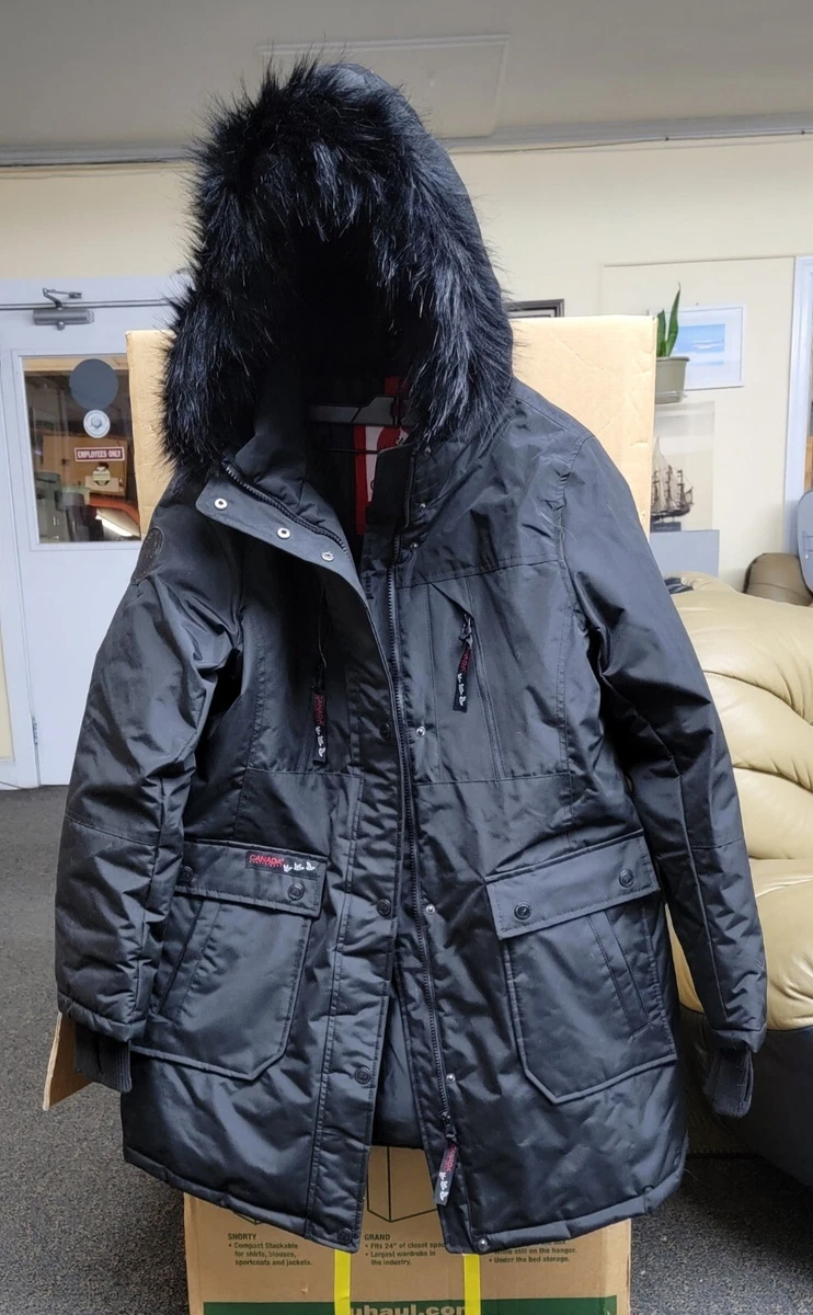 $225 Canada Weather Gear Men's Black Hooded Parka Coat Jacket Size L