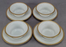 Set of 4 William Guerin Limoges Gold Encrusted Porcelain Ramekins & Saucers