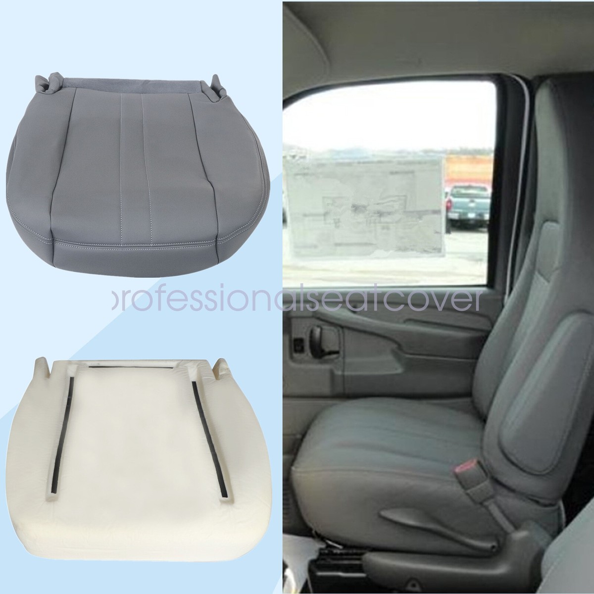 Soillar Front Seat Covers For Chevy Express 1500 2500 2003-2014 | Light Pewter Gray | Includes Driver Foam Cushion - View #2