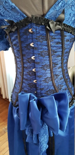 Западный салон костюм винтажный 80-х платье викторианской платье шнурует вверх корсет синий - Изображение 4 из 4