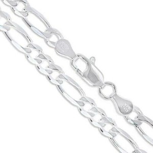 Sterling Silver Diamond-Cut Flat Figaro Link Chain Solid 925 Italy Necklace
