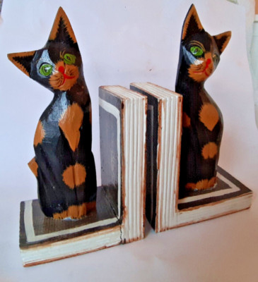 Buchstützen Katzen Holz Buchstütze Buchecken Katze Deko Katzendeko Holzkatzen