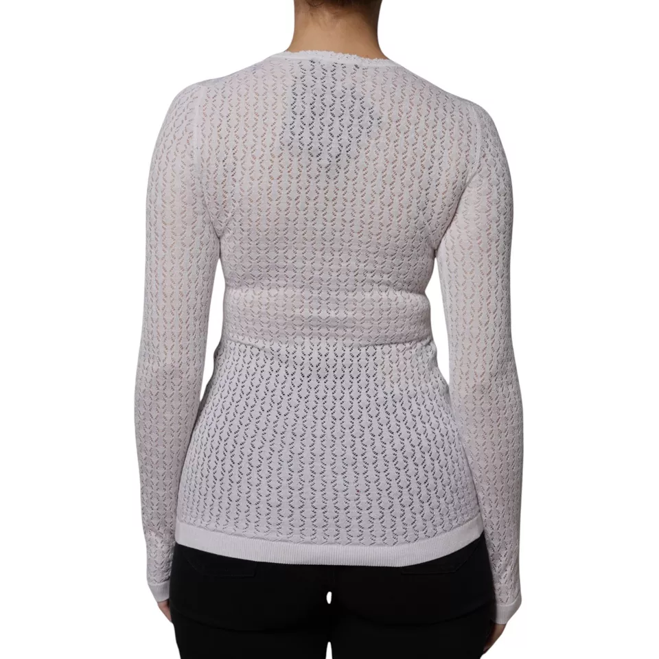 DOLCE & GABBANA 毛衣白色丝绸纽扣开衫 IT38/US4/XS RRP 1060usd — 第 3/4 张图片