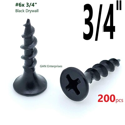 Phillips Bugle Head #6 x 3/4 Drywall Screw Coarse Thread Black Phosphate, 200pcs