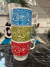 (3) Vintage MCM Japan Stacking Coffee Tea Mug/Cups, Ceramic, Retro, 60s-70s