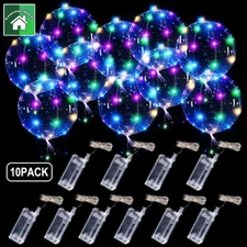 10 PCS LED Light Up BoBo Balloons 20" Clear Bubble Balloon Birthday Party Decor