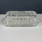 Anchor Hocking Star of David Butter Dish Starburst Prescut Glass  Lid Vtg MCM
