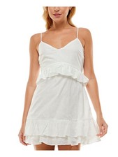 TRIXXI Womens Spaghetti Strap V Neck Mini Party Fit + Flare Dress