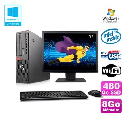 Lot PC Fujitsu E720 E85+ G3220 3GHz 8GB 480GB Brenner WIFI W7 + Bildschirm 17''