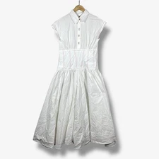 Bianca White Midi Shirt Dress Womens L Red Trim Fit Flare Quiet Luxury Preppy