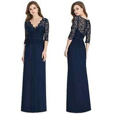 NWT Jenny Packham JP1011 3/4 Sleeve Illusion Back Lace Peplum Maxi Dres Navy 0
