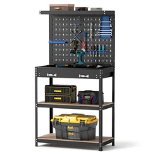 Multi-use Workbench with 2 Shelves Heavy-Duty Work Table Tool Storage Bench