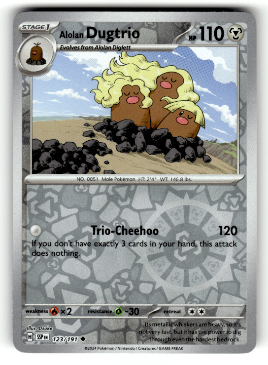 Alolan Dugtrio - 123/191 Reverse Holo Uncommon SV08: Surging Sparks LP