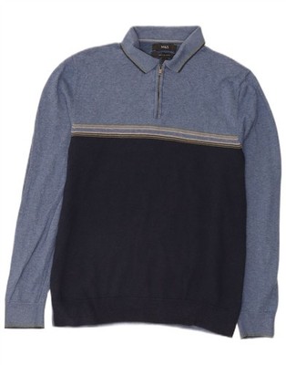 Marks & Spencer Herren Polokragen Pullover Sweater Small Blau Colourblock Baumwolle FA52