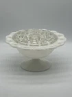 Vintage Anchor Hocking Lace Trim Milk Glass Bowl with Flower Frog Insert
