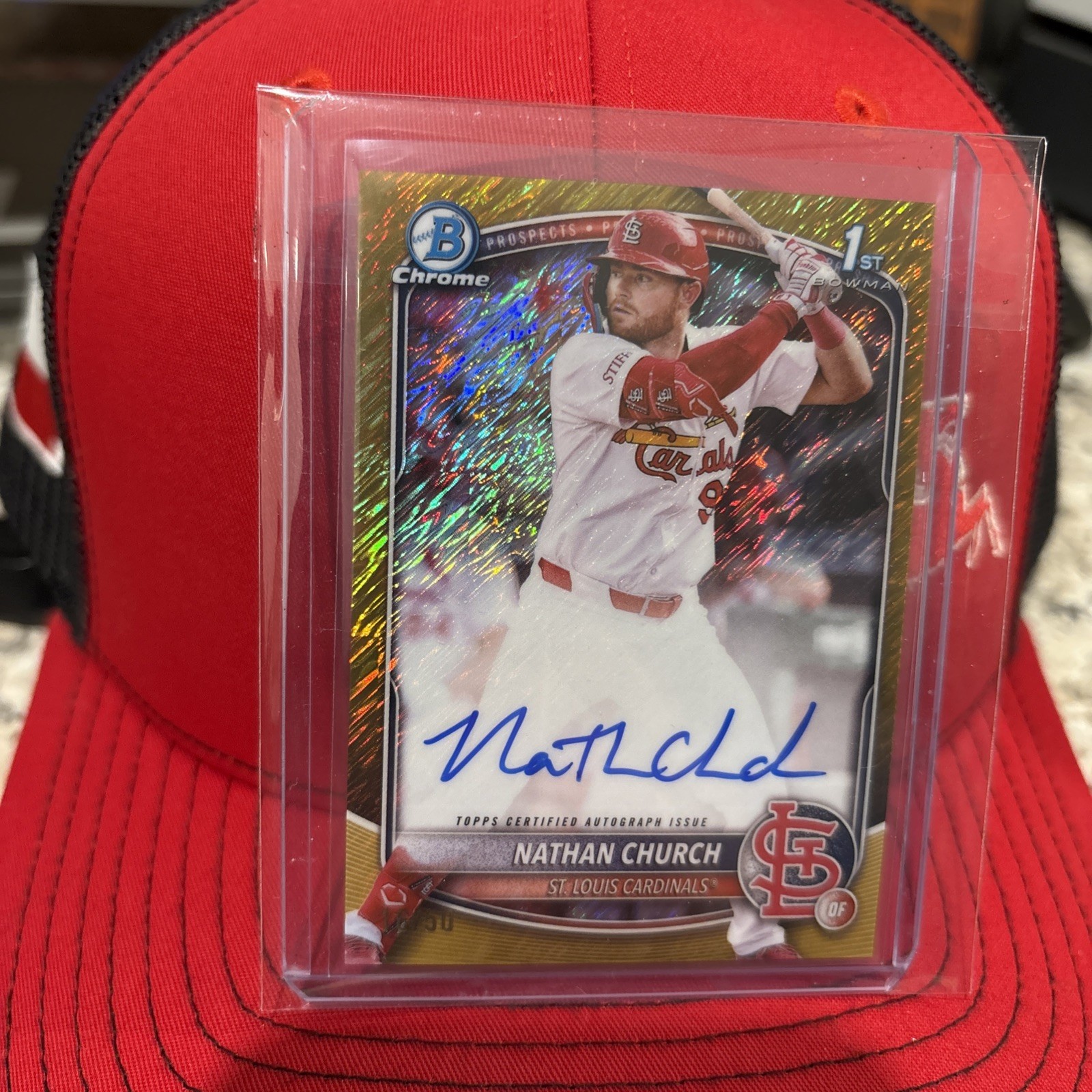 2025 Bowman Chrome NATHAN CHURCH 1st Prospect Auto GOLD SHIMMER REFRACTOR #d /50