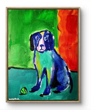 Original Art Play Fectch 14x11 Colorful Modern Art Acrylic Painting on Canvas