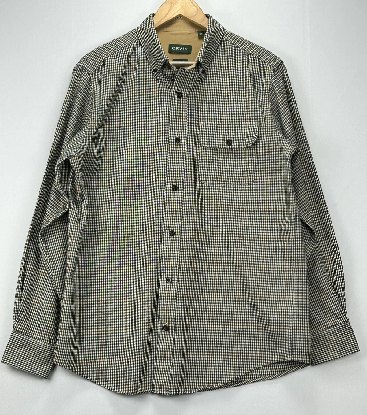 Orvis Men's M Classic Fit Houndstooth Check Flannel Button Up Shirt Multicolor