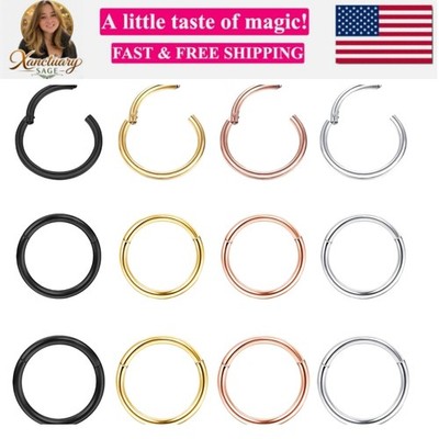 12PCS Nose Rings Hoops Surgical Steel Earrings Tragus Septum Piercing CZ Clic...