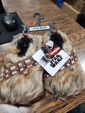 Star Wars Chewbacca Wookie Han Solo Slippers Feet Fuzzy Brown large 9-10 kids