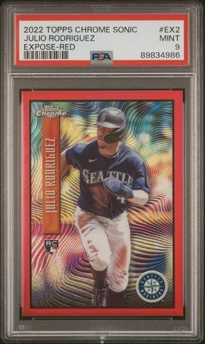 Julio Rodriguez 2022 Topps Chrome Sonic Exposé RC Red /5 #EX-2 PSA 9