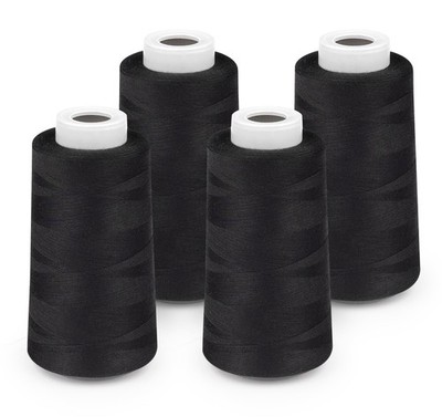 Serger Thread 4 Cones 3000 Yards Spool Polyester 40S/2 Sewing Black HY1256