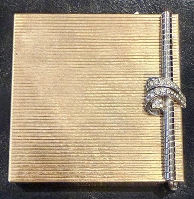 Volupte SwingLok Powder Compact 1940s Jeweled Brushed Brass Signed 3in Vintage