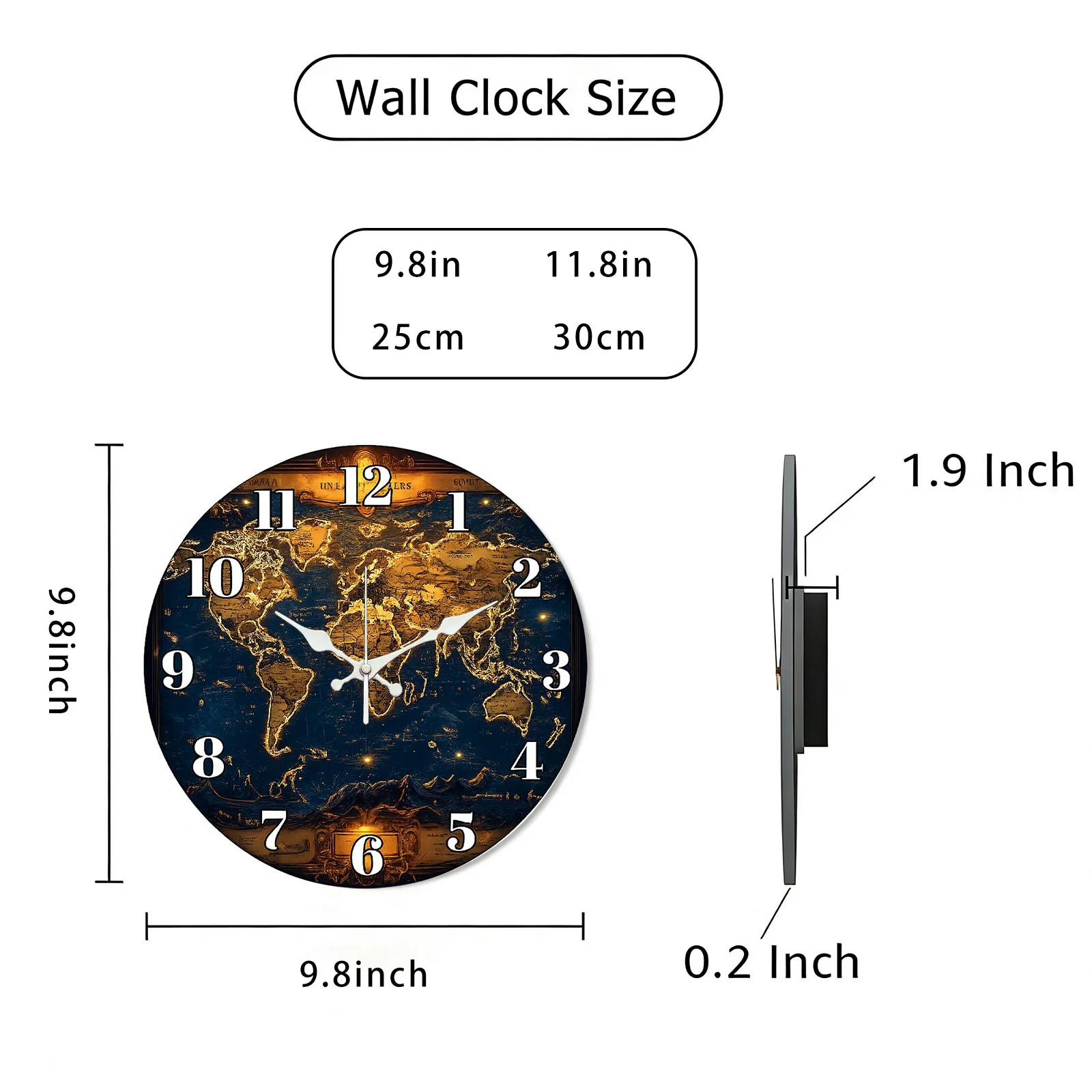 World Map Wooden Silent Wall Clock No Battery Holiday Home Decors