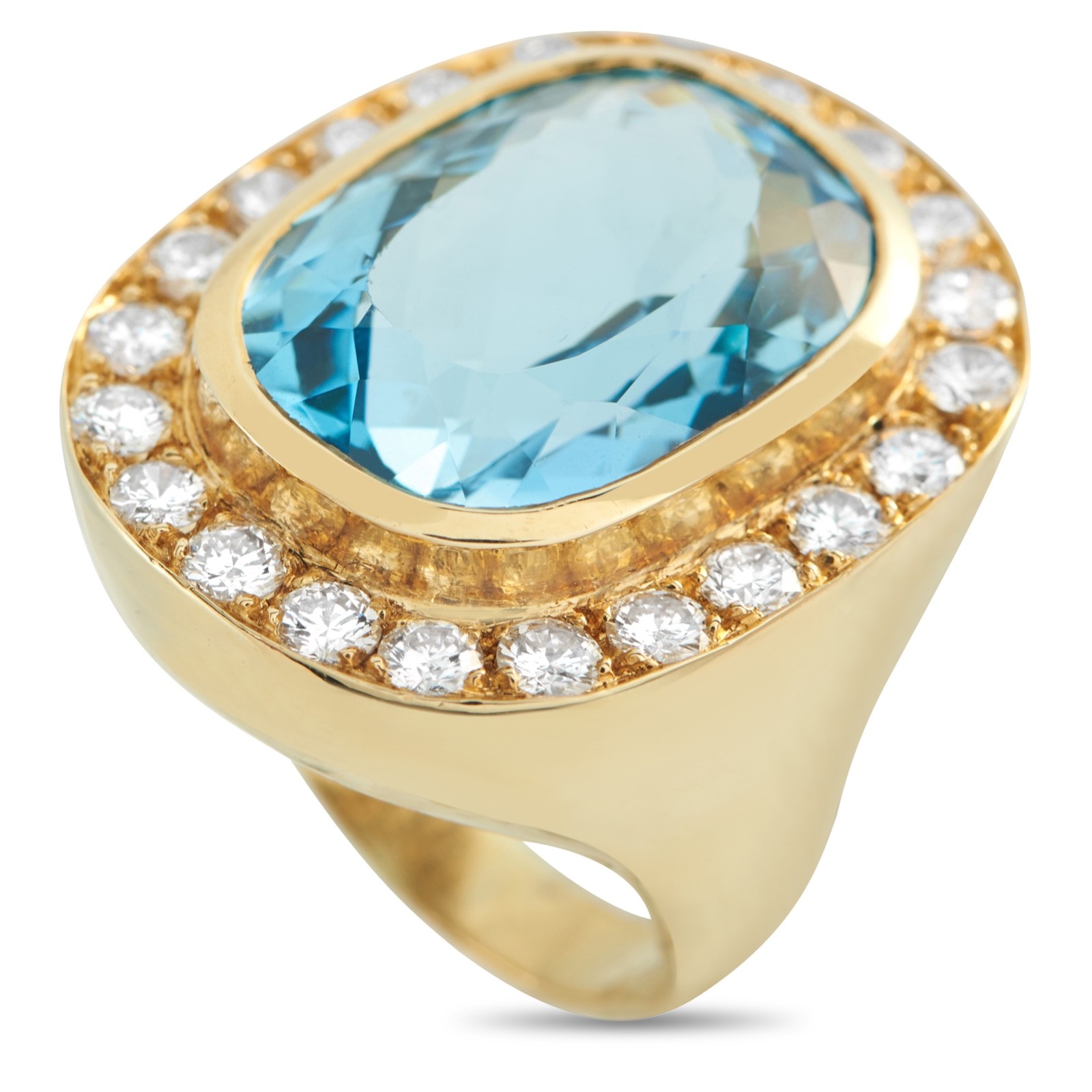 18K Yellow Gold 2.10ct Diamond and Aquamarine Ring - image 1